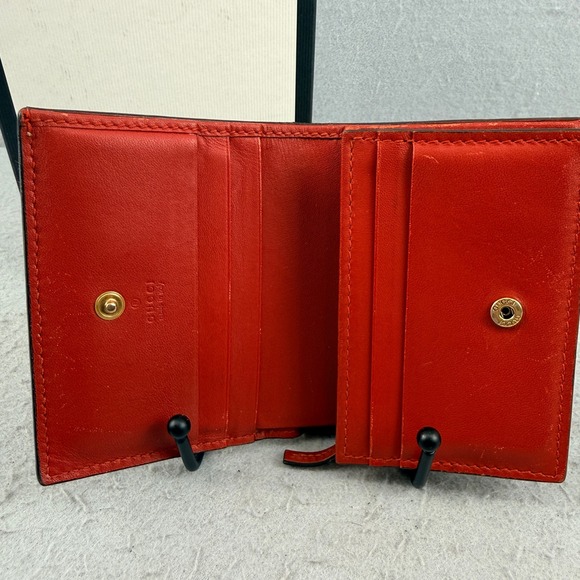 Gucci Cherry Wallet GG Supreme Canvas Red Leather Compact 476050-1147 - Picture 8 of 15